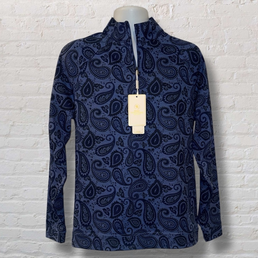 Hart Schaffner Marx Blue Paisley 1/4 Zip Performance Pullover Men’s Medium NWT